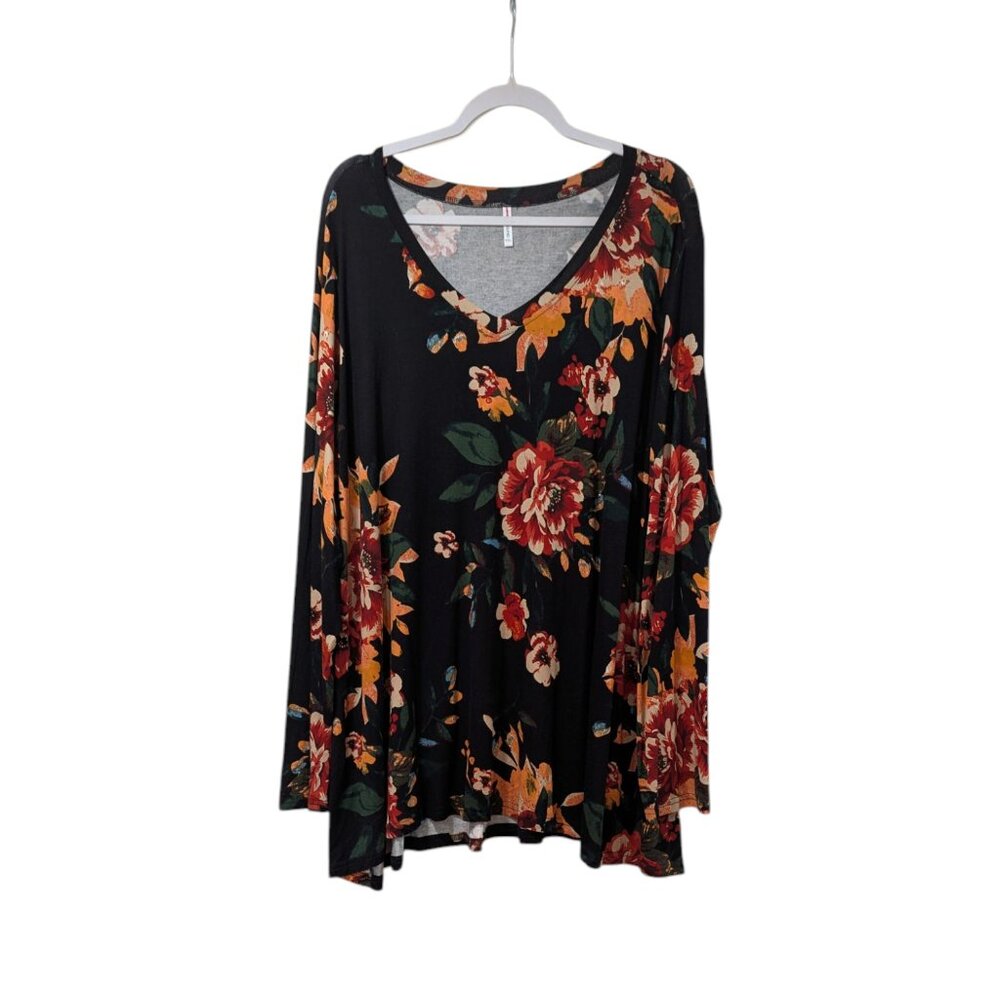 PopYoung Multicolored Plus Size V-neck Floral Long Sleeve Blouse Sz 4XL